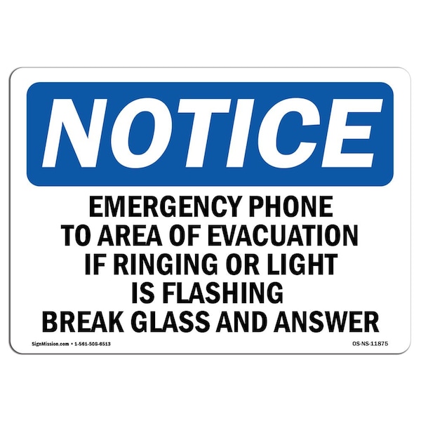 Signmission OSHA Notice, 5" Height, Emergency Phone To Area Of Evacuation If Sign, 7" X 5", Landscape OS-NS-D-57-L-11875 - main